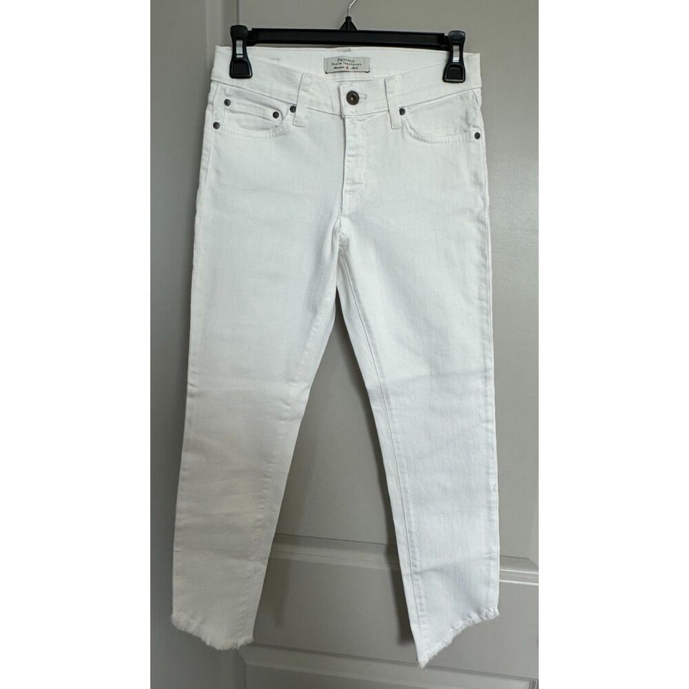 Principle Denim Honor Capri Fray Cropped White Jeans Women's Sz 25
